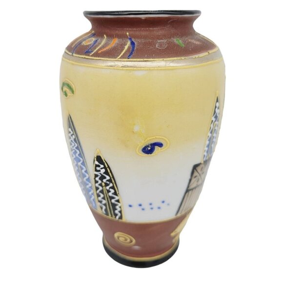 Vintage Japanese Satsuma Moriage 5" Porcelain Vase Hand Painted Raised Design - Picture 3 of 11